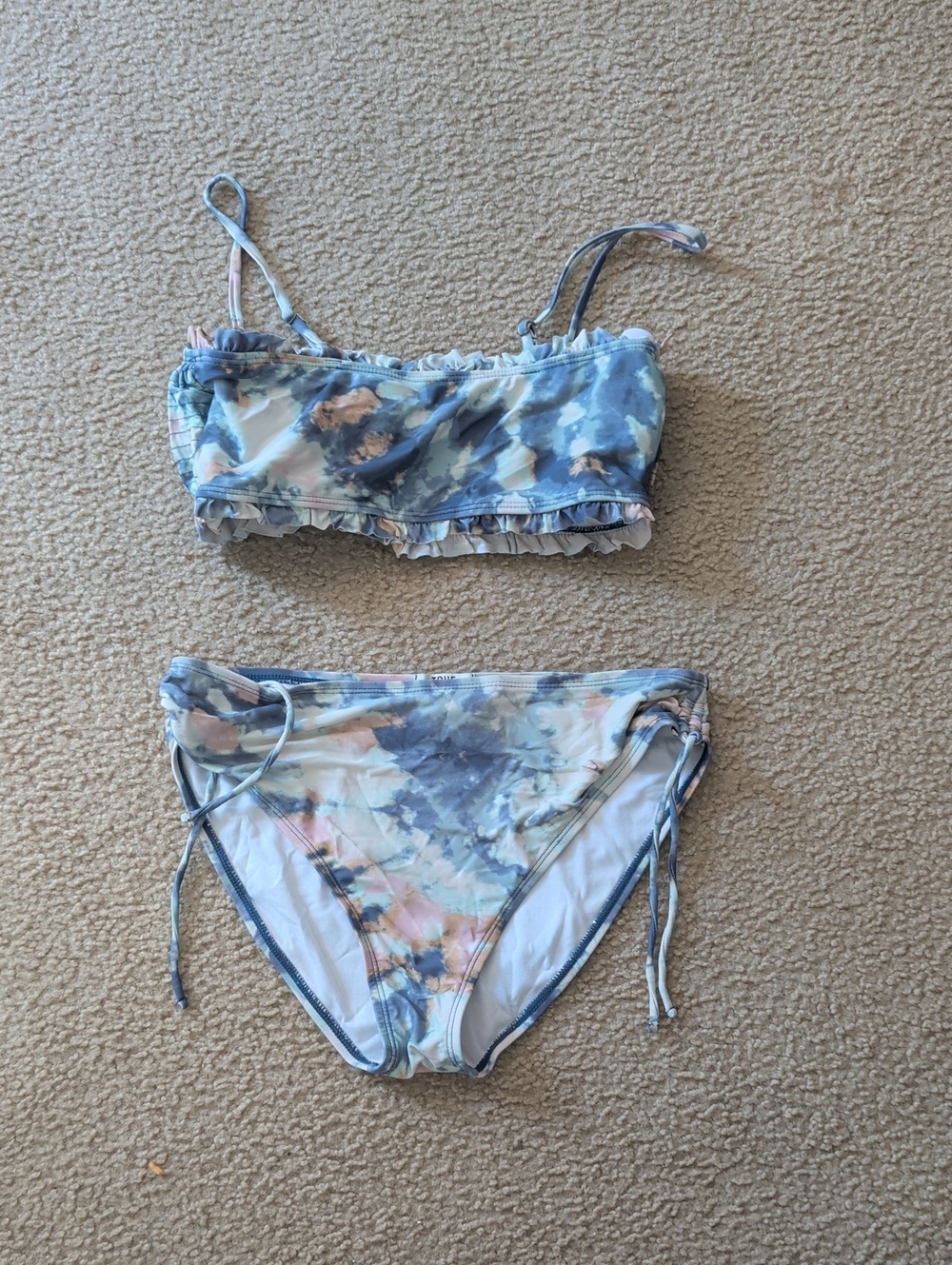 True Craft Blue Tie-Dye Ruffled Bikini Set
